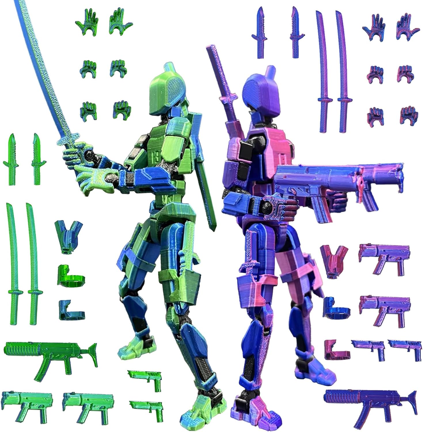 T13 Action Figure Set (Assembly Completed), 3D Printed Multi-Jointed, Titan 13 Action Figures, Multi-Articular Lucky Mobile Robot Nova T-13,Desktop Decorations for Game Lovers Toys (Blue/Purple)