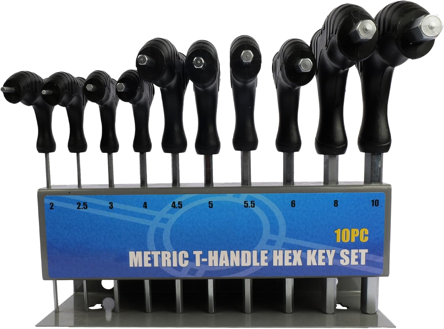 10-Piece Metric T-Handle Hex Key Set – Durable Alloy Steel with Ergonomic Grip for High-Torque Applications, Includes Sizes 2mm to 10mm