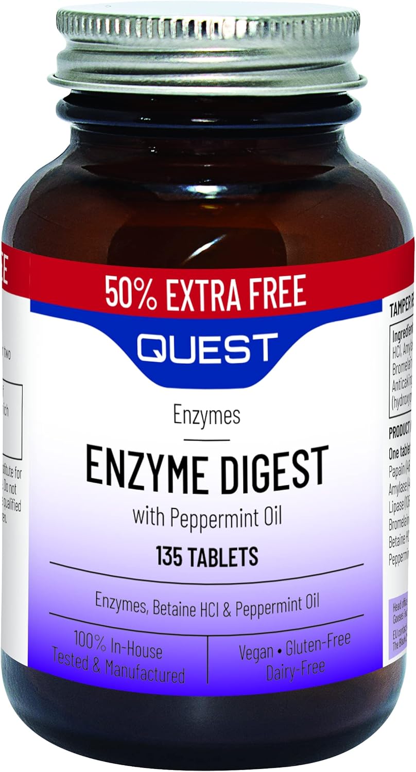 Quest Enzyme Digest with Peppermint Oil 90+45 Tablets. Potent Blend for Enhanced Nutrient Absorption& Comfort! (3 Pack)