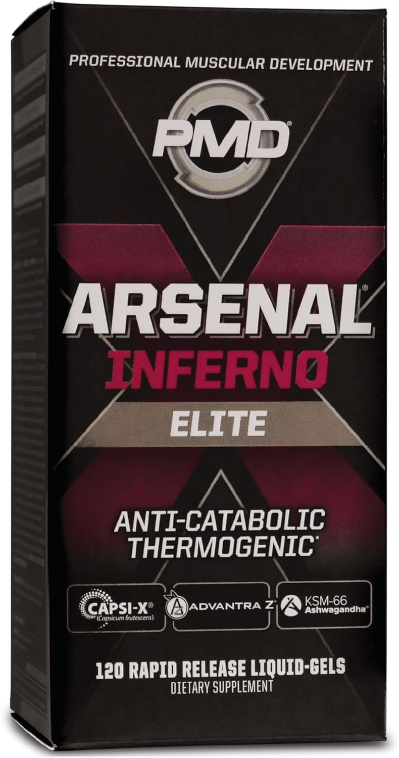 PMD Sports Arsenal X Inferno Superior Fast-Acting Liquid Gel Thermogenic Dietary Supplement - Fat Burner and Muscle Maintenance - Increase Metabolism and Energy Booster - 120 Liquid Gels