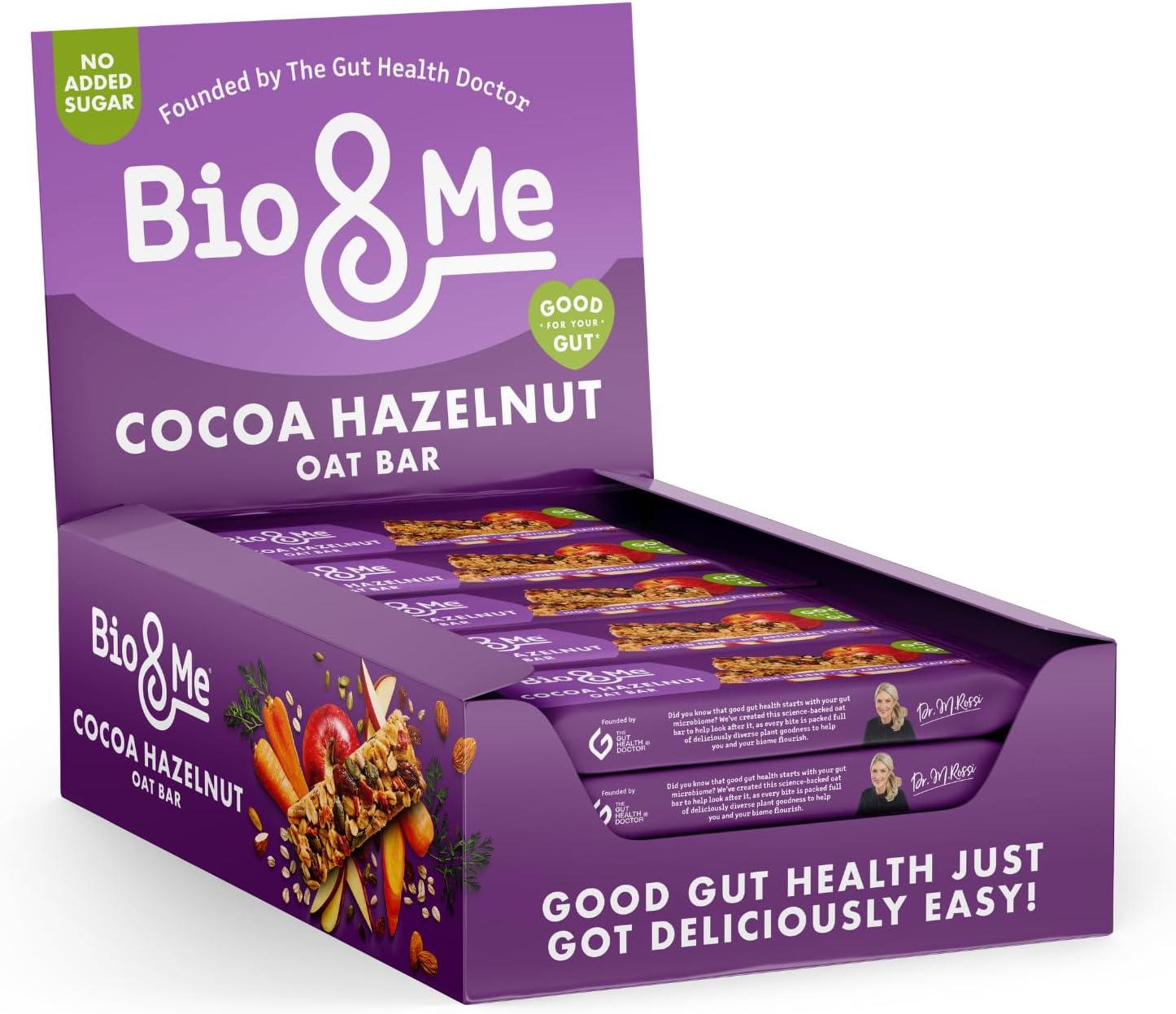 Bio&Me: Cocoa Hazelnut Gut-Loving Oat Bars (18 x 38g) - On-The-Go Snack - Good Gut Health