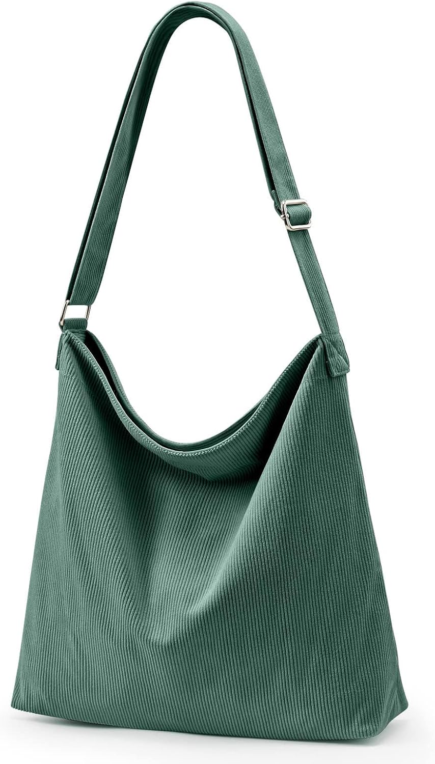 KALIDI Women's Thickened Corduroy Tote Bag with Zip Waterproof Shoulder Bag with Pockets Casual Crossbody Handbags with Adjustable Shoulder Straps for School, College, Work