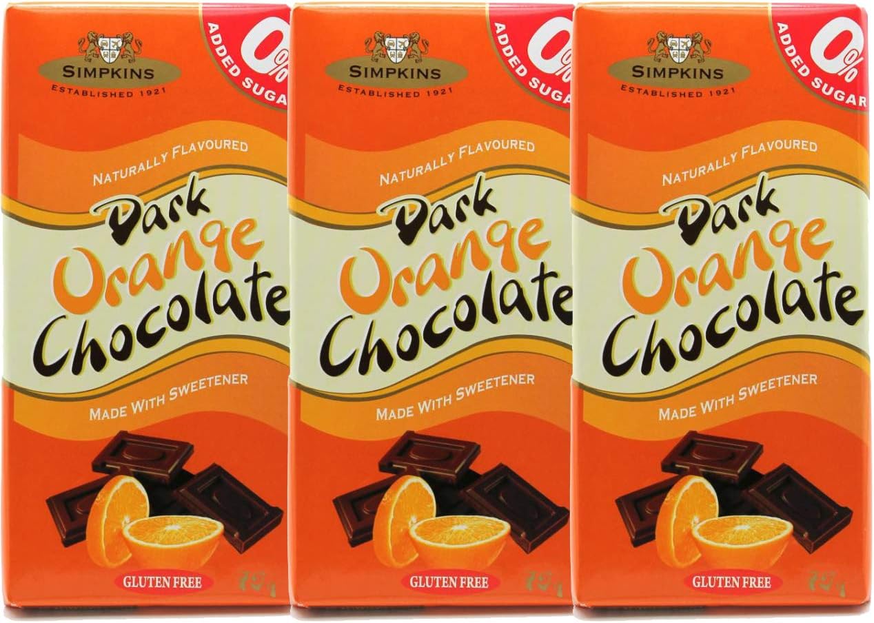 Simpkins Sugar Free Dark Orange Chocolate Bar 75g (PACK OF 3)