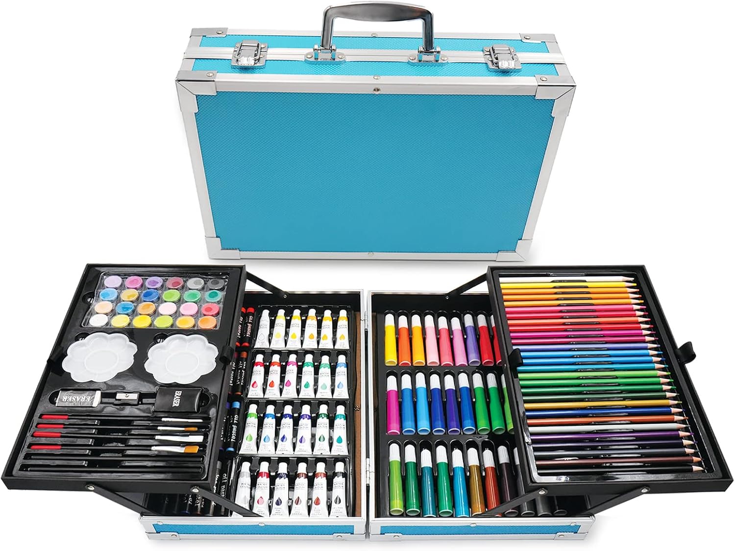 Halobios Professional Art Set, 144 Deluxe Aluminium Case Painting Set with Watercolour Pens Drawing Pencils Paints Oil Pastels, Premium Colouring Drawing Art Supplies Case Gift for Artists Adult