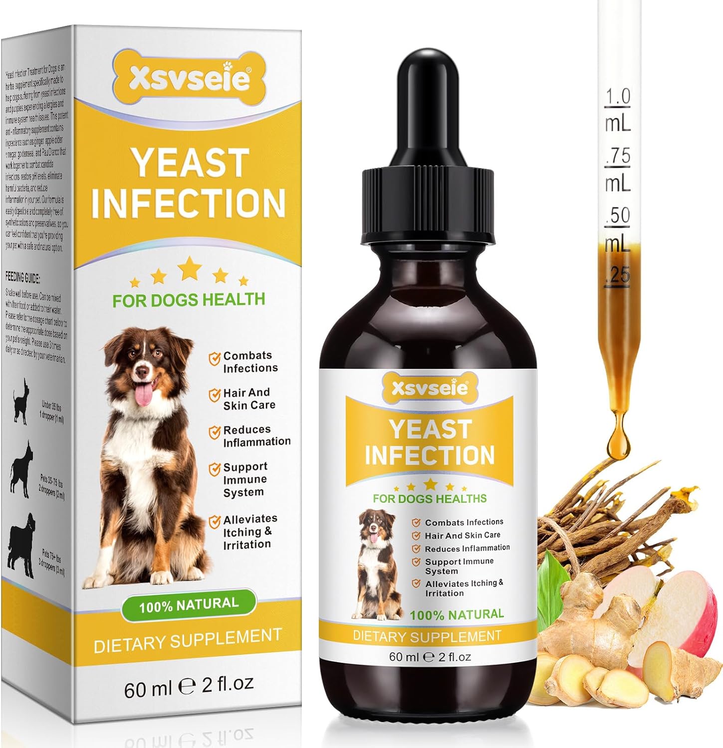 Yeast Infection Treatment for Dogs, Natural Dog Yeast Infection Treatment, Dog Itchy Skin Relief, Dog Ear Infection Treatment, Dog Allergy Relief, Itchy Ear Relief for Dogs, with Multivitamins, 2 Oz