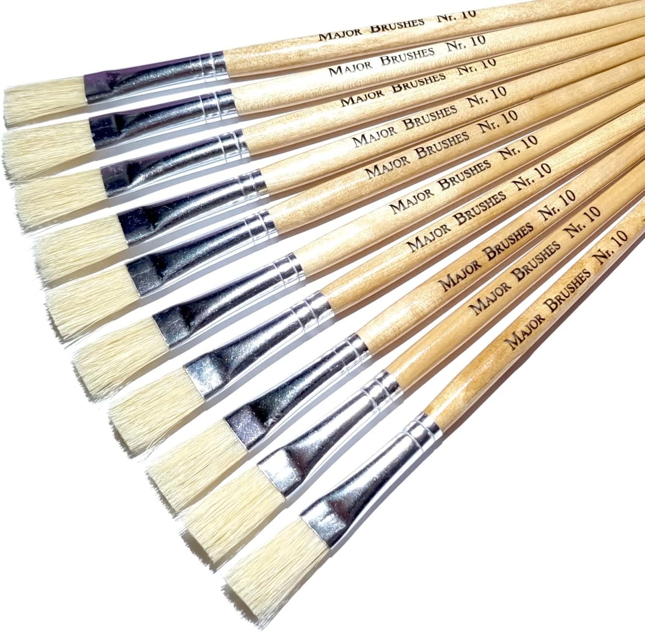 Major Brushes Hog Bristle Short Flat Tip Brushes Size 10 - Set of 10