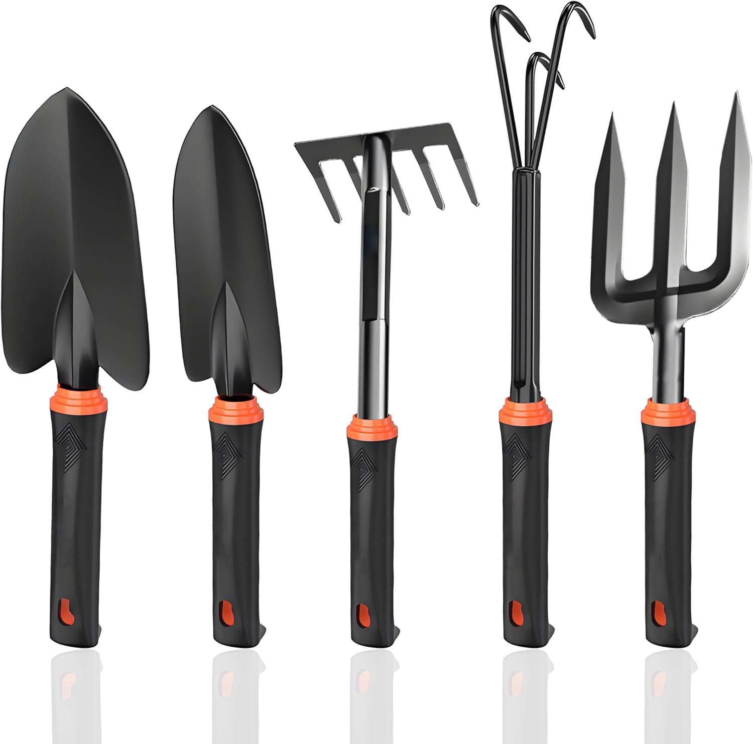 Garden Tool Set, 5 Pcs Carbon Steel Gardening Hand Tools Including Garden Fork, Trowel, Weeding Fork, Hand Rake, Transplanter Trowel Set for Women Man Gardener Digging, Planting & Weeding