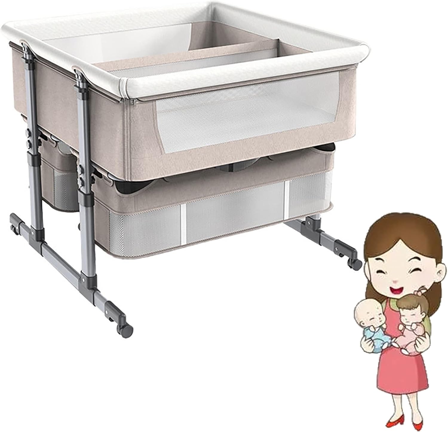 Baby sleeper Bed,bassinet bedside sleeper,The twins baby's cot,bedside bassinet for baby,side bed bassinet for baby,travel bassinet for baby foldable,Twin baby crib with Detachable cloth cover ( Color