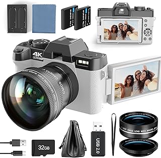 NBD 4K Digital Cameras for Photography - 48MP Travel Photography & YouTube Vlogging Camera with Microphone & Tripod Grip, 16X Digital Zoom, Includes 32GB SD Card and Wide Angle Macro Lens (S100-QT)