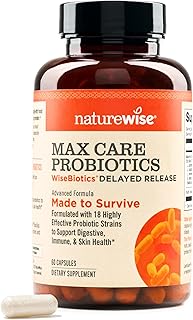 NatureWise Max Probiotics for Women & Men - 30 Billion CFU 18 Strains With Prebiotics - Advanced Probiotics For Digestive Health - Delayed-Release Capsules, Gluten Free - 60 Capsules[2-Month Supply]