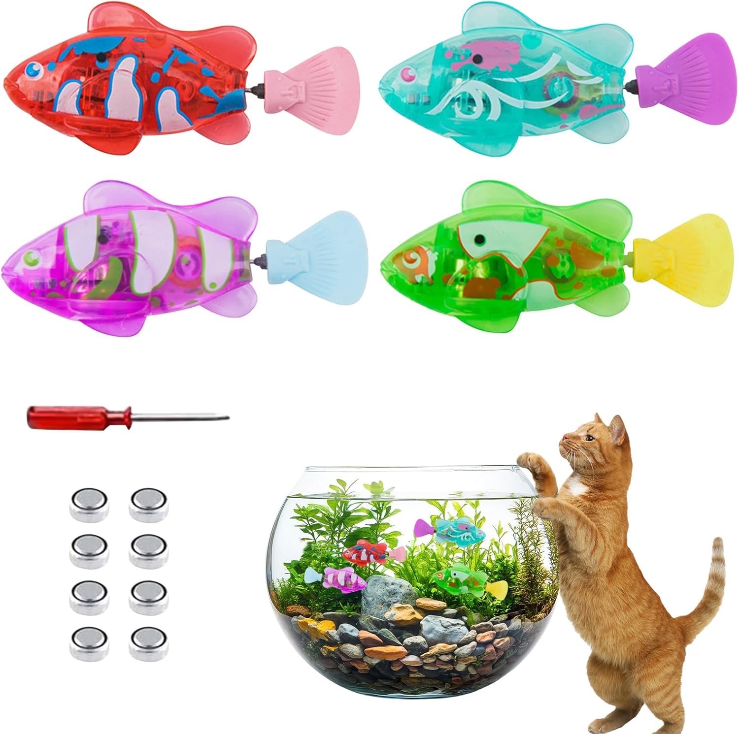 UptVin 4PCS Swimming Robot Fish Toy for Cats, Toy Fish, Robot Fish, Cat Interactive Pet Toy Electric Fish with LED Light, Toy Fish Swimming Pet Toy for Cats