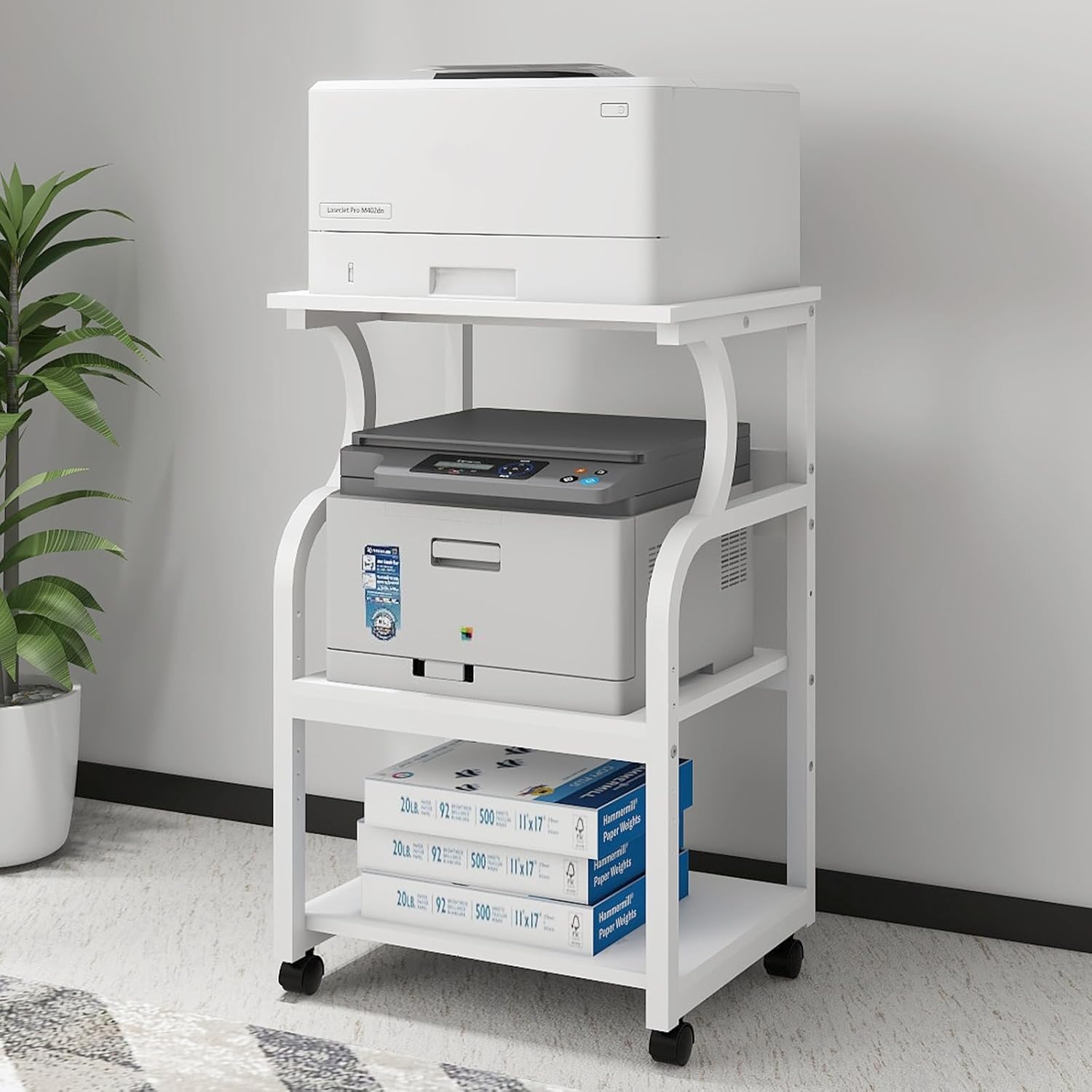 PUNCIA 50x40x73cm Large Printer Stand Table, Storage Unit with Adjustable Shelf,3 Tier Rolling Cart with Wheels for Home Office Organization,Multifunctional Shelves for Heat Press,3D Printer