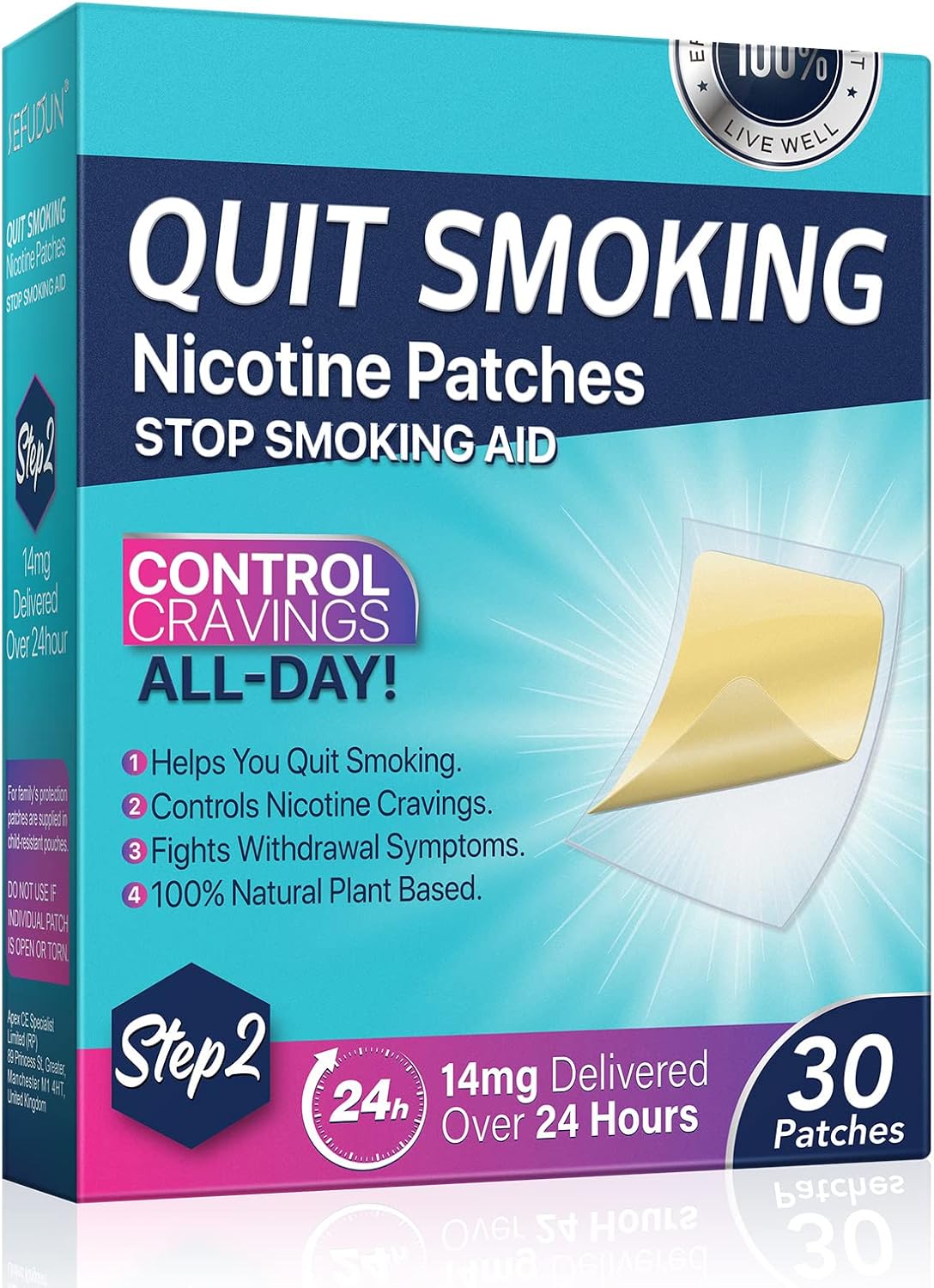 Fekux Quit Smoking Nicotine Patches Step 2, 14 mg Quit Smoking Aids Delivered Over 24 Hours Nicotine Transdermal Patch 30 Count Help to Quit That Work