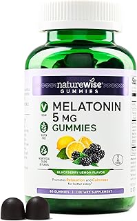 NatureWise Melatonin Gummies 5mg - Drug Free, Non-Habit Forming Sleep Support w/Ashwagandha, Valerian Root, Lemon Balm - BlackBerry-Lemon - Vegan, Gluten Free, Non-GMO - 60 Count[1-Month Supply]