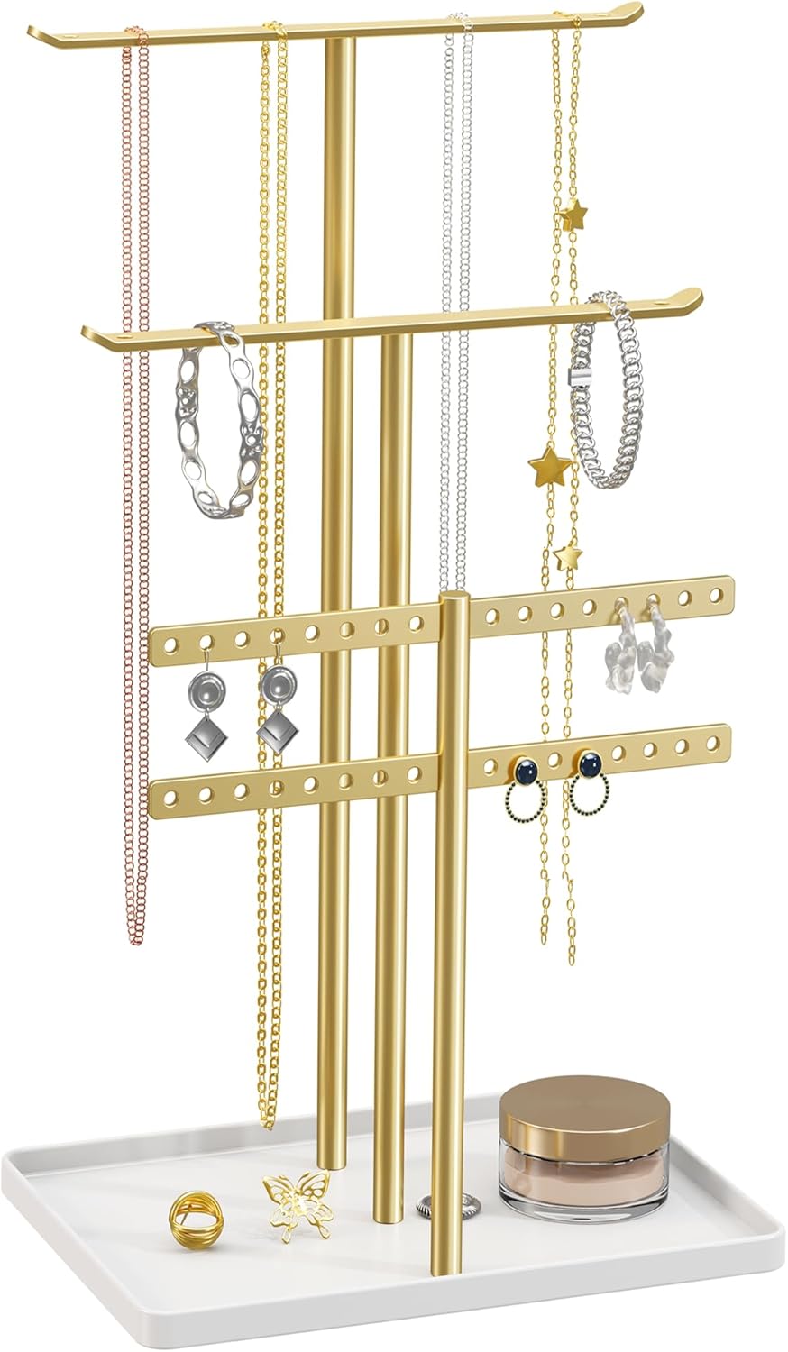 pickpiff Jewelry Stand Holder Organizer: 14.5" Sturdy Jewelry Hanger for Necklace, Earring, Bracelet, Gold and White