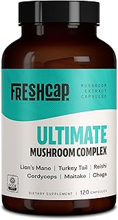 FreshCap Ultimate Mushroom Complex - Ayurveda Lions Mane, Reishi, Cordyceps, Chaga, Turkey Tail, Maitake - Immune Support & Nootropic Supplements for Immunity, Energy, Memory & Focus (120 Capsules)