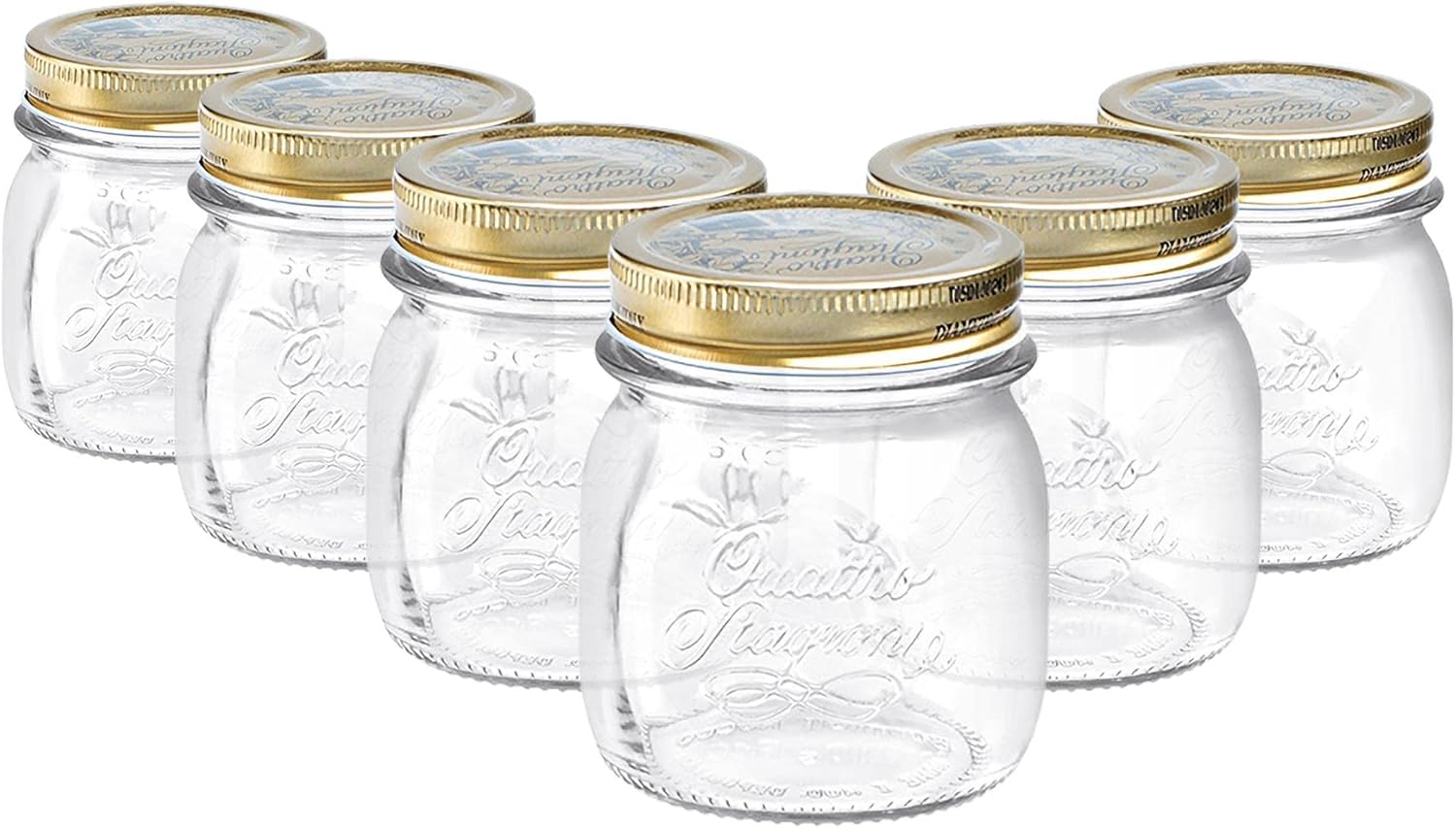 Bormioli Rocco Quattro Stagioni Glass Storage Jars - Traditional Kitchen Food Canister with Screw Top Lid - 250ml - Pack of 6