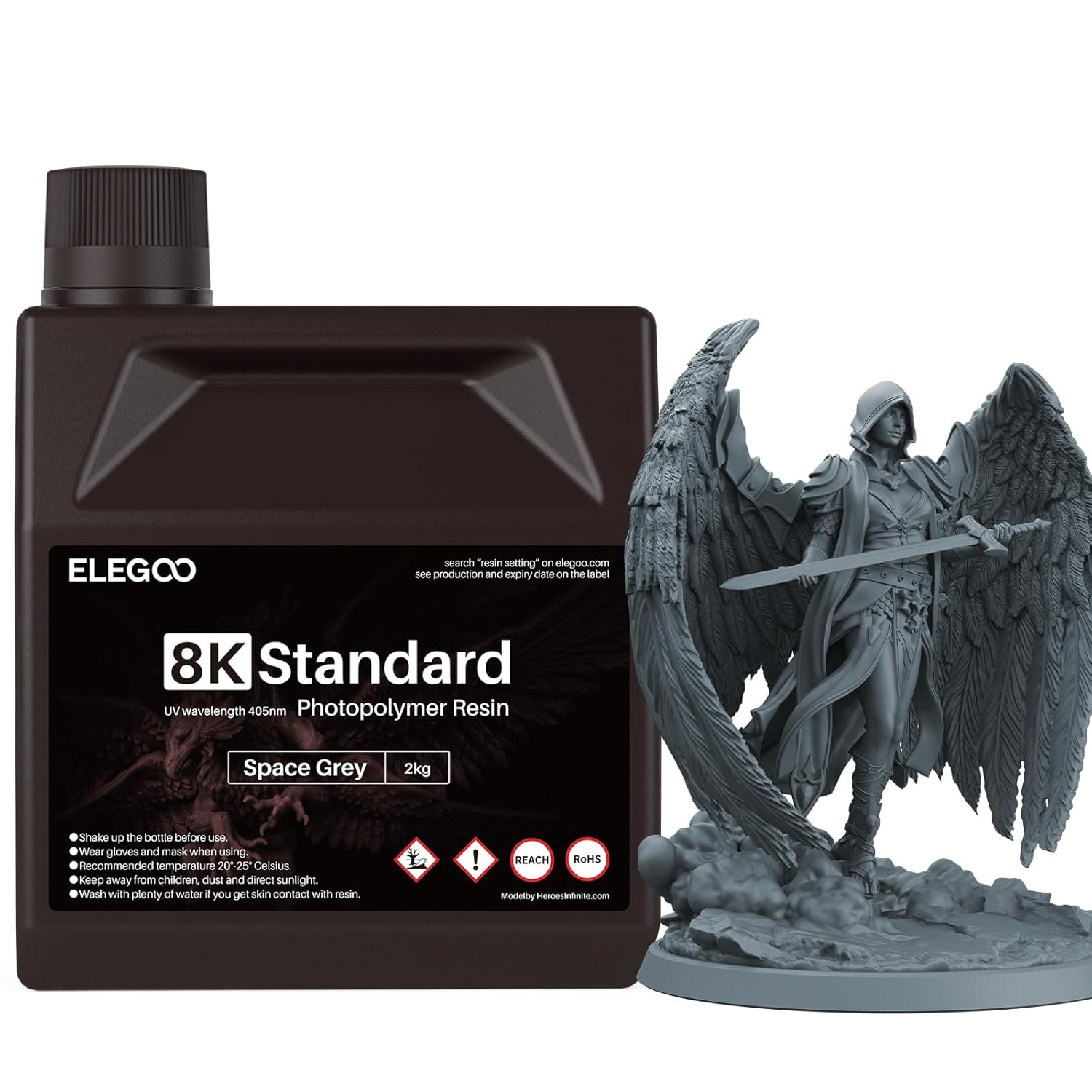 ELEGOO 8K 3D Printer Resin, Standard Photopolymer Resin 405nm UV-Curing Resin, Best for 8K/9K/12K/14K/16K LCD 3D Printer Space Grey 2000G