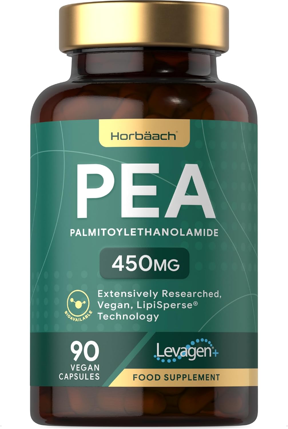 Palmitoylethanolamide Pea 450mg | Levagen Plus Supplement | 90 Vegan Capsules | by Horbaach