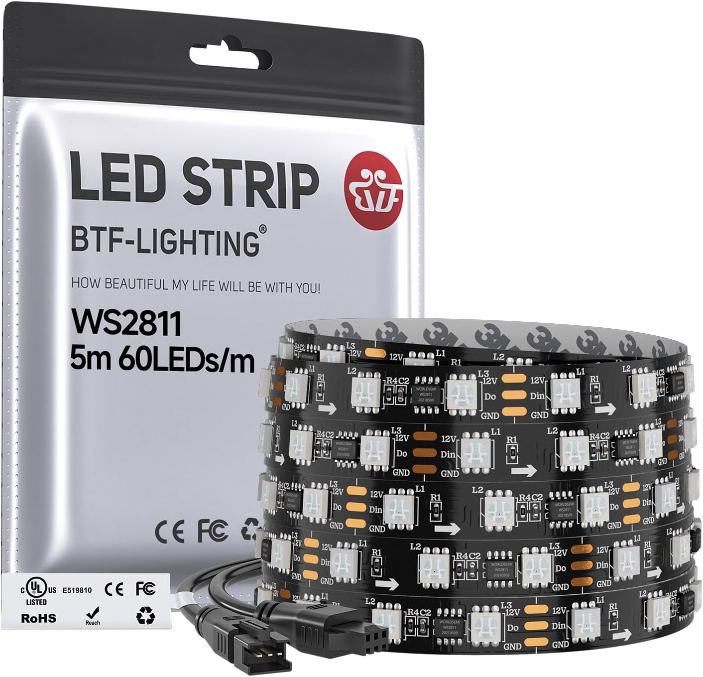 BTF-LIGHTING WS2811 RGB Addressable Dream Color LED Strip 5m 60LEDs/m