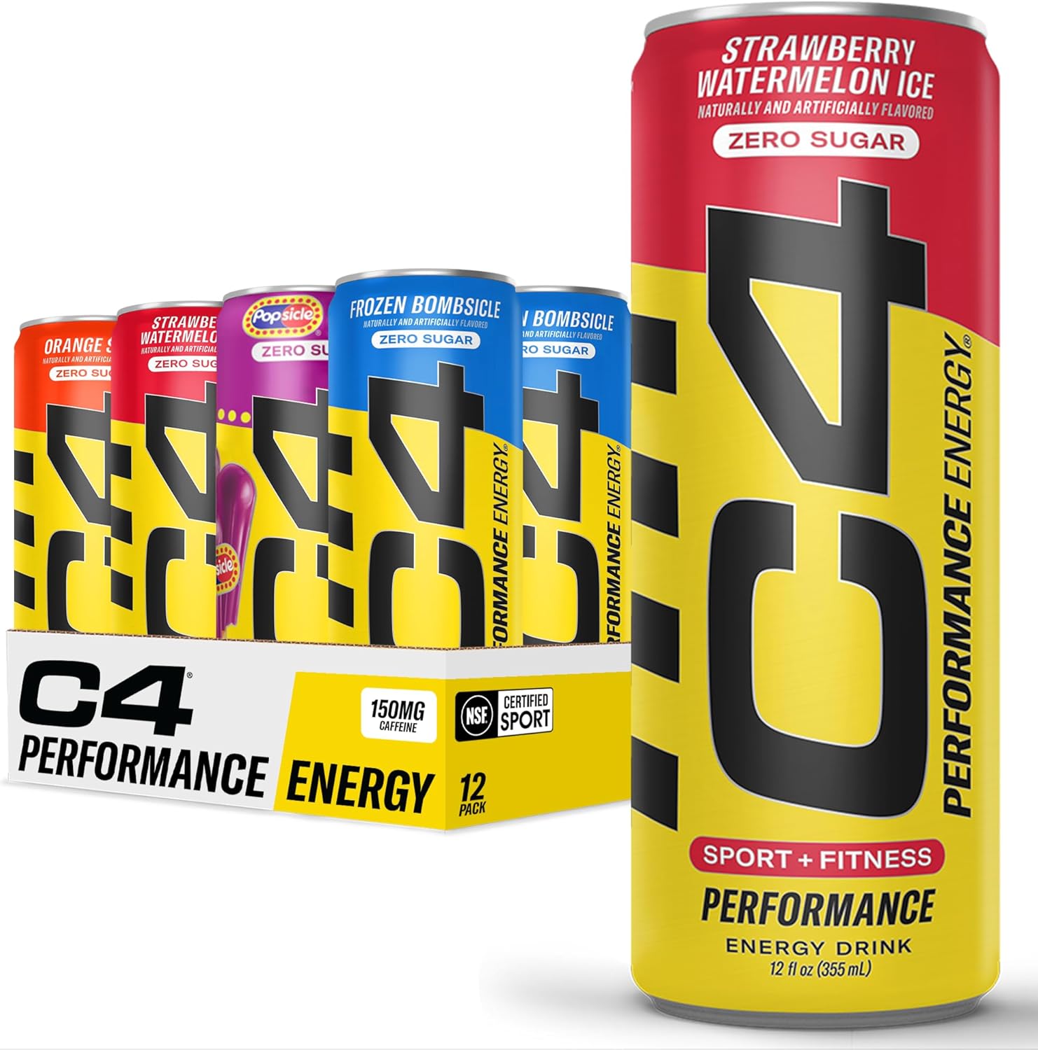 C4 Energy Drinks Variety Pack, Sugar Free Pre Workout Performance Drink With No Artificial Colors or Dyes, Zero Calorie, Coffee Substitute or Alternative, 4 Flavor Variety 12 Pack