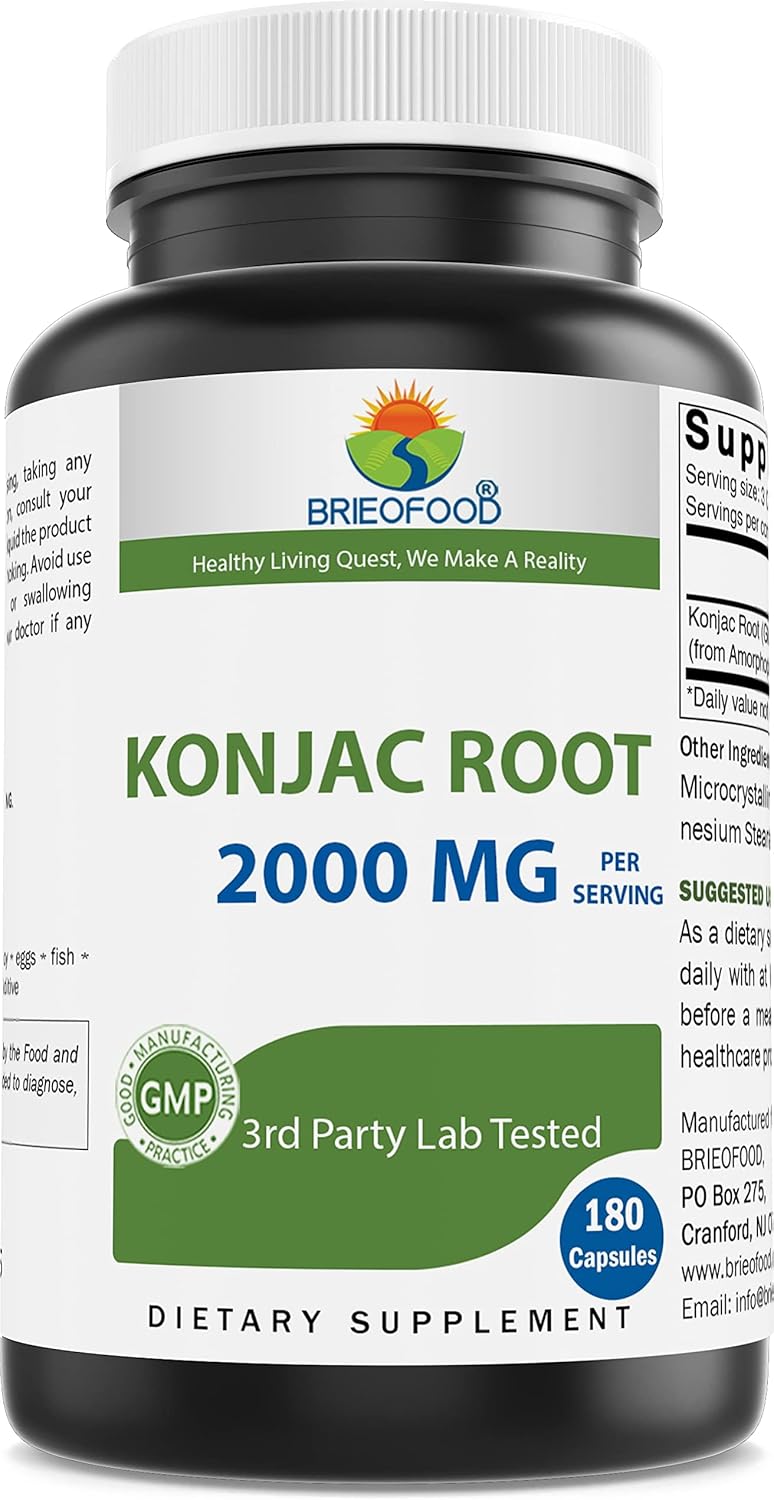 Brieofood Konjac Root Glucomannan 2000 mg per Serving - 180 Vegetarian Capsules