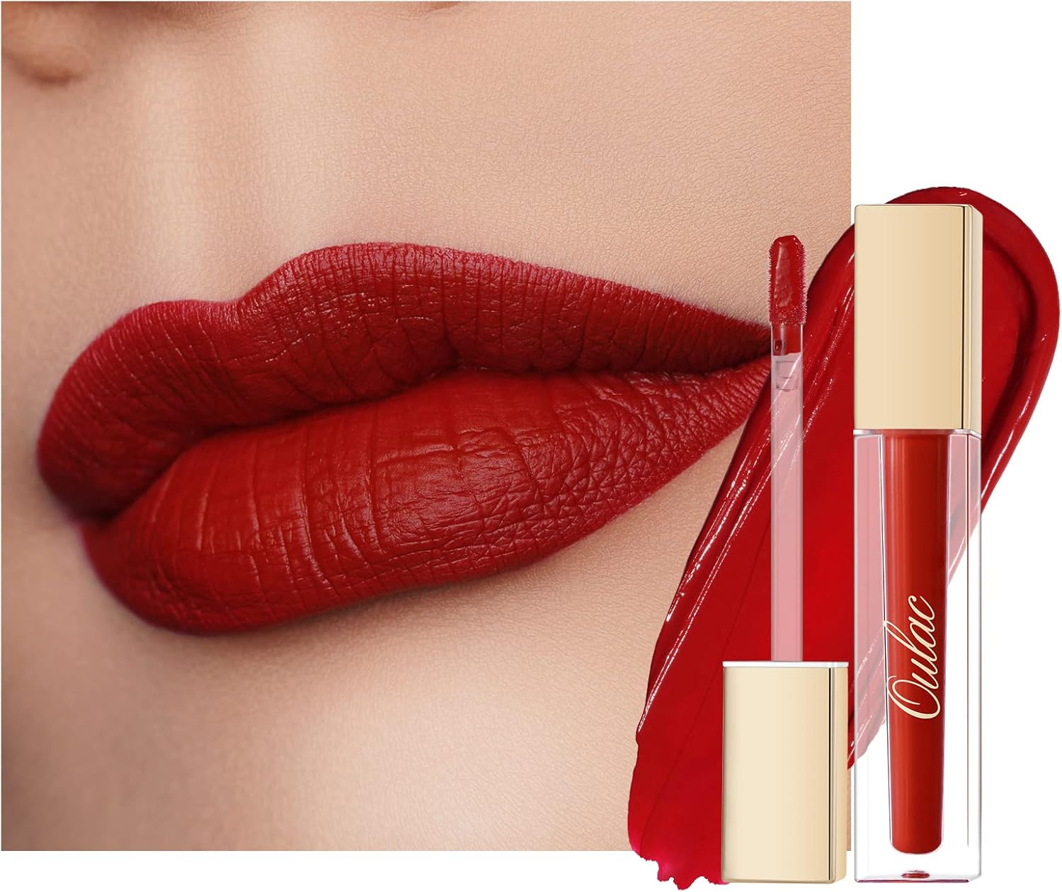 Oulac Red Lipstick for Women, Matte Liquid Lipstick Long Lasting Red High Impact Creamy Matte Lip Gloss, Rich Colour Formula with Vitamin E & Rose Oil, Waterproof, Vegan M01