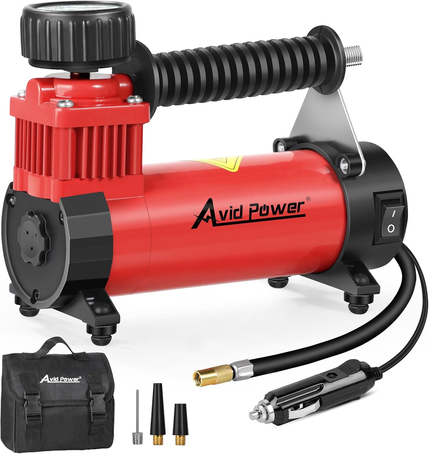 AVID POWER - DC 12V Tire Inflator, Portable Air Compressor, Compact Air Pump with Copper Motor, Easy Operation 12V Tire Pump with 3 Adapters