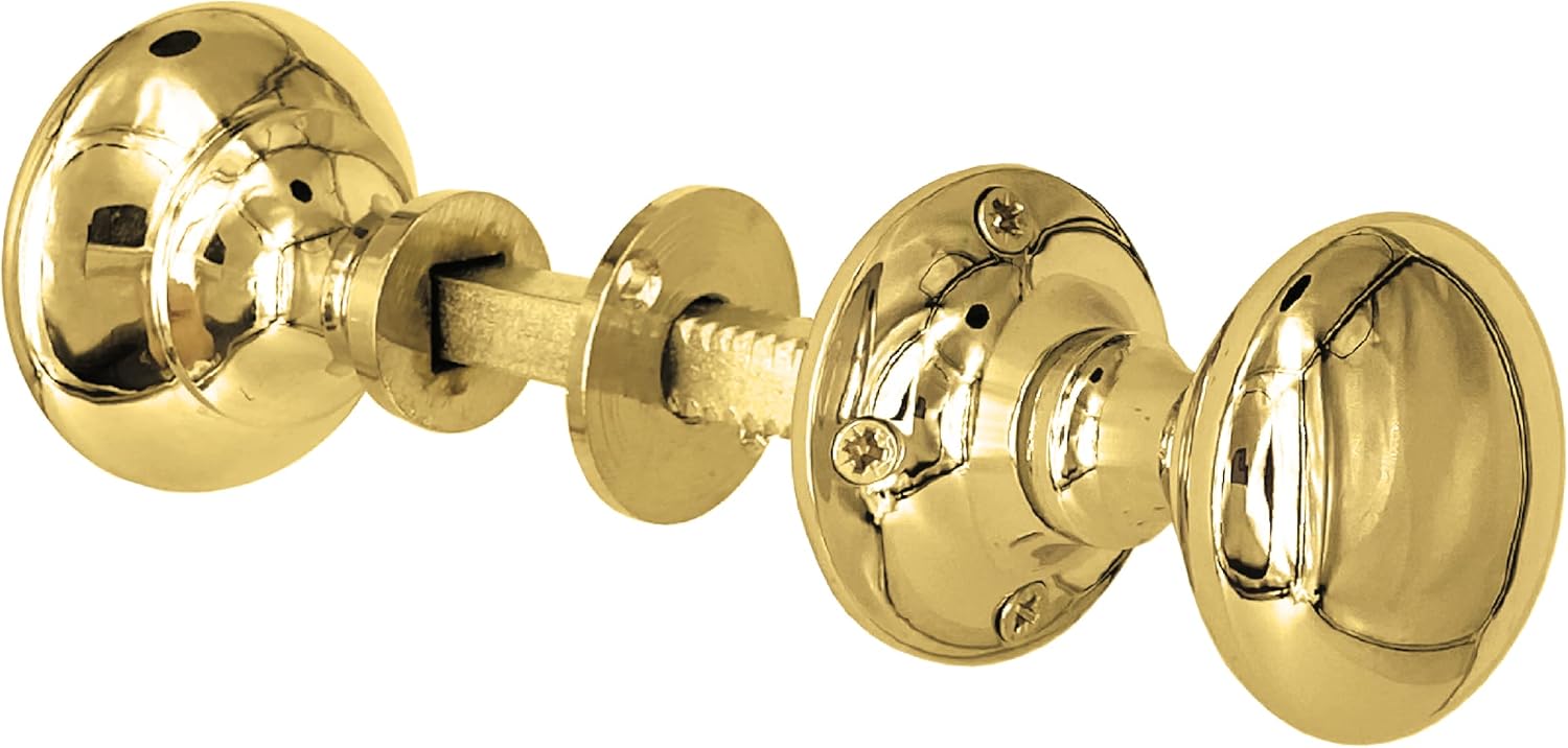 IRONTITE® Polished Brass Rim Door Knobs for Interior Doors, Solid Brass Victorian Door Knob to Suit Rim Lock. Brass Door Knob with Matching Screws. Door Handles Brass.