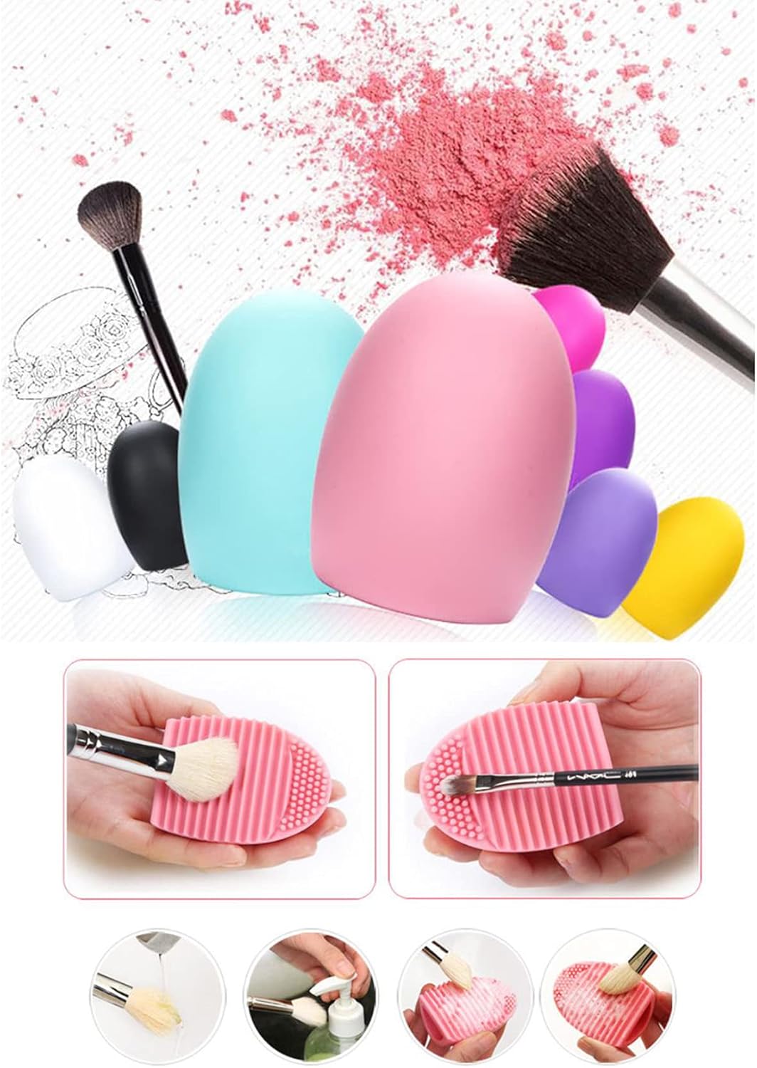 Silicone COSMETIC BRUSH EGG -Make Up Brush Cleaner, Hygienic, Easy Use, Easy Clean (Pack 3)