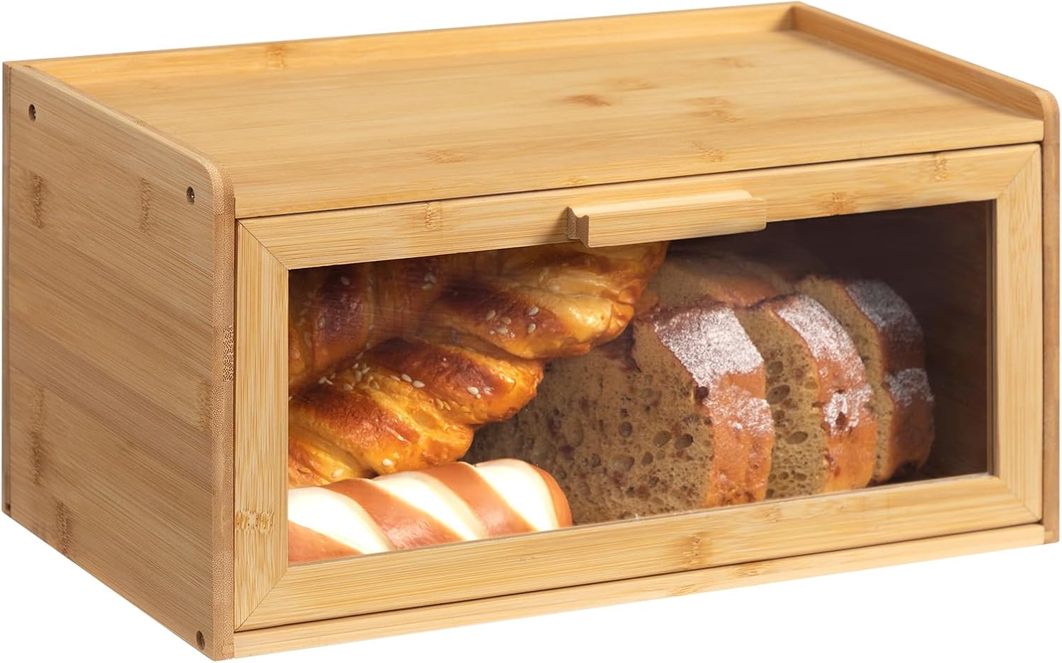 HollyHOME Breadbins for Kitchen Natural Rectangle Bamboo Bread Bin,Bread Storage Containers,Bread Storage Box with Acrylic Clear Lid Breadbin,Clear Rectangle