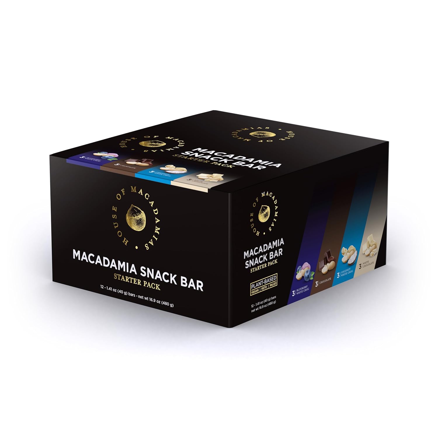 House of Macadamias, Decadent Macadamia Snack Bar Variety Pack, Plant Based, Keto, Low Carb, Vegan, Paleo, Sugar Free, Dairy free, Gluten-free, 12 x 1.41oz