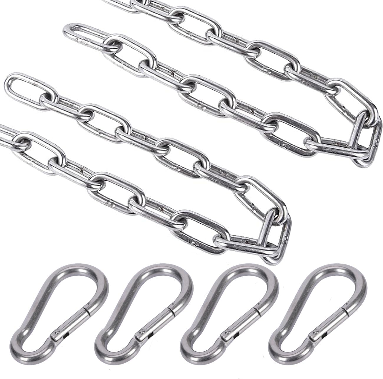 2Pcs Heavy Gate Chain Lock,Stainless Steel Gate Latches Link Lock with 4 Quick Locking Carabiner Clip Hooks for Livestock Horse Goat Cows Stall,Outdoor Fence Gate,20inch