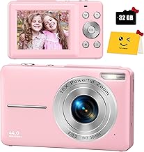 Digital Camera, FHD 1080P Digital Camera for Kids with 32GB SD Card Compact Point and Shoot Camera 16X Zoom Anti Shake Portable Cameras Small Camera for Teens Boys Girls Seniors with Best Wishes Card