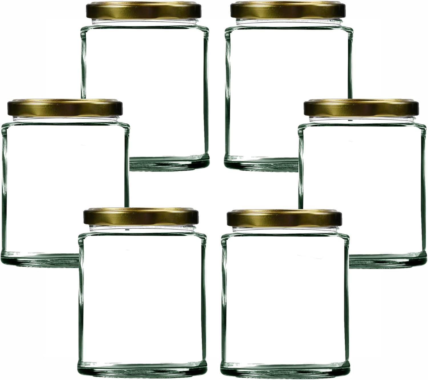 Offer Shop Glass Jam Jars with Lids | 300ml / 12oz Round Glass Jars with Gold Twist Lids | Adhesive Labels | Reusable Glass Preserve Jars | Airtight Jar | Storage for Jam and Spices | Set of 6