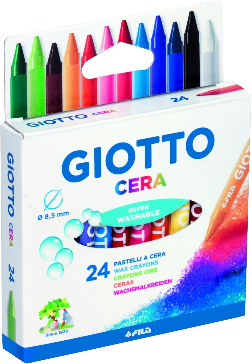 GIOTTO Cera Super Washable Large Wax Crayon, 24 Assorted Colours, Ideal for Children, Party Bags & Schools