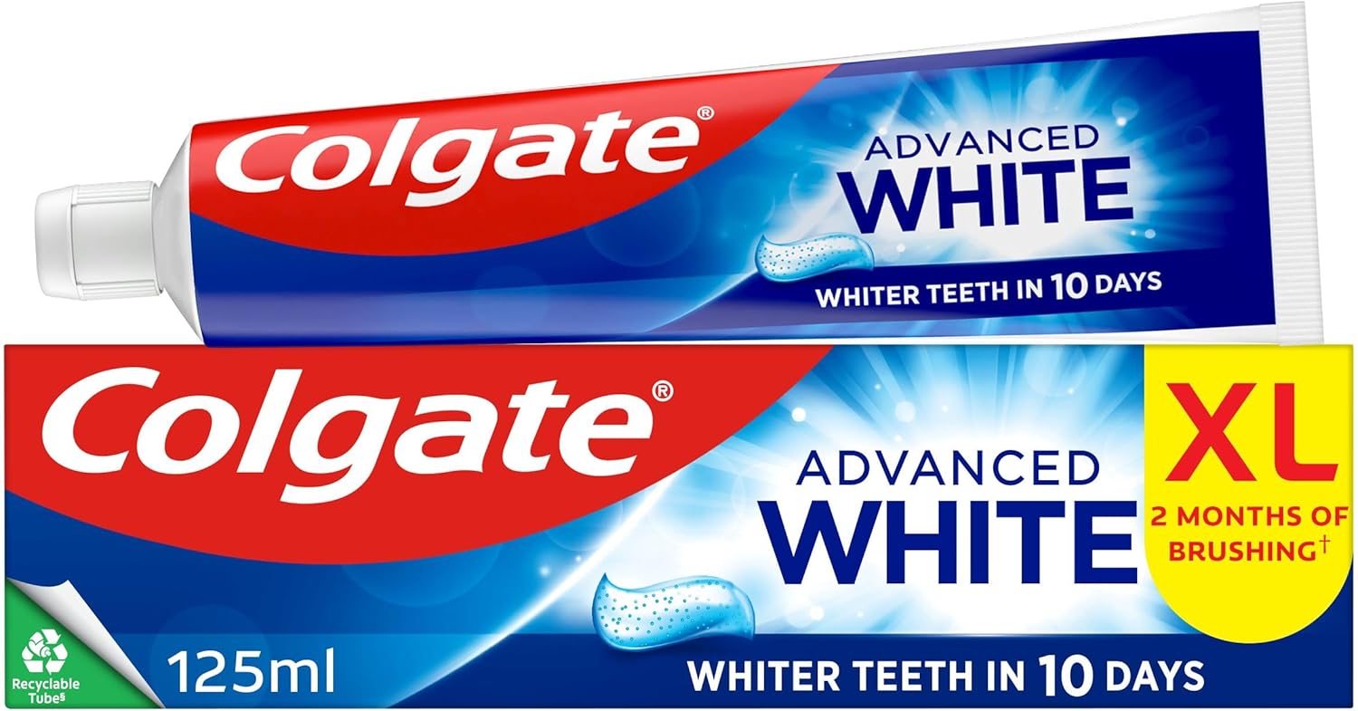 Colgate Advanced White Toothpaste 125ml - Teeth whitening Toothpaste - clinically Proven whitening - whitens in 10 Days - with Active Micro-Cleansing Crystals - New Stain Prevention - Enamel Safe