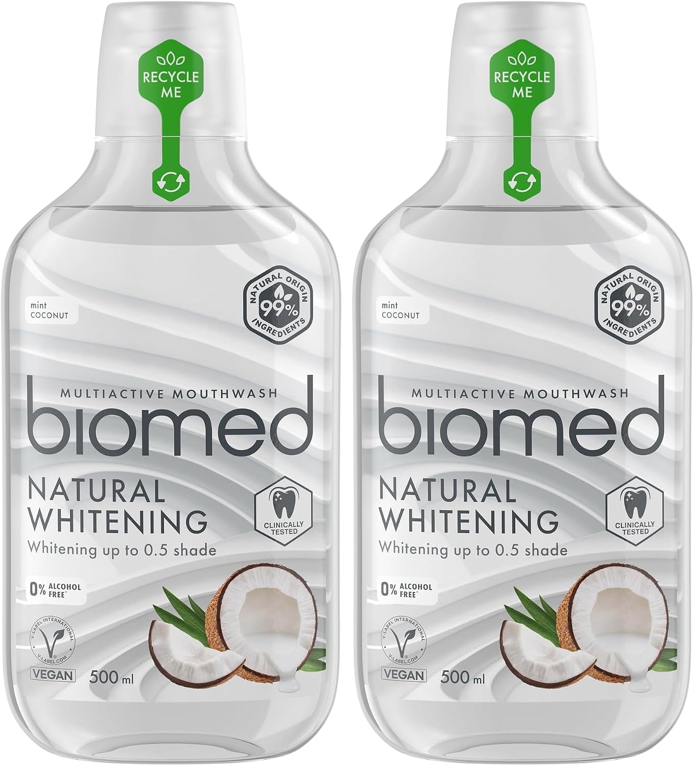 Biomed Superwhite Natural Coconut Mouthwash for Gentle Whitening, Alcohol Free, Coconut & Mint - 500ml (Pack of 2)