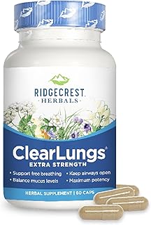 RidgeCrest Herbals ClearLungs Extra Strength, Natural Lung, Nasal Health Formula, Bronchial, Respiratory, Sinus, Mucus Support (60 Caps, 30 Serv)