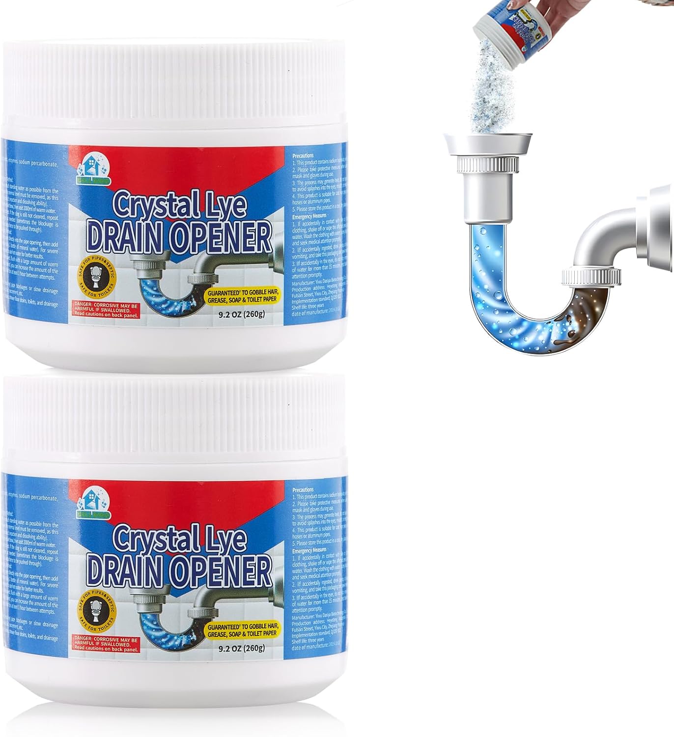 BELL BIRD Drain Opener,Powerful Unclogging,Crystal lye, Sodium hydroxide, Unclog drains, Bathroom sinks, Kitchen sinks, Shower pipes (2 PSC, Gram, 520)