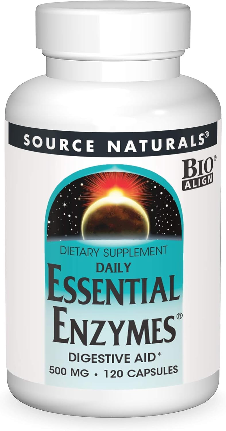 Source Naturals Essential Enzymes 500mg Bio-Aligned Multiple Supplement Herbal Defense for Digestion, Gas & Constipation Relief - Strong Immune System Support* - 120 Capsules