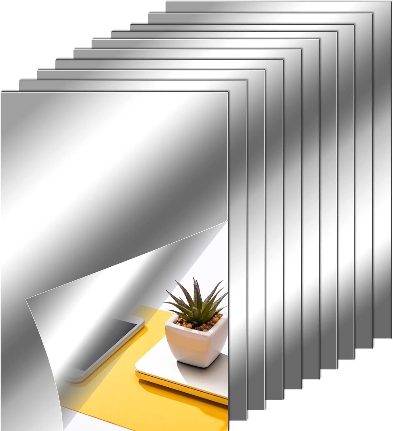 Zonon Flexible Mirror Sheets Self Adhesive Non Glass Mirror Tiles Stickers for Home Wall Decor(40 Pieces,6 x 9 Inches)