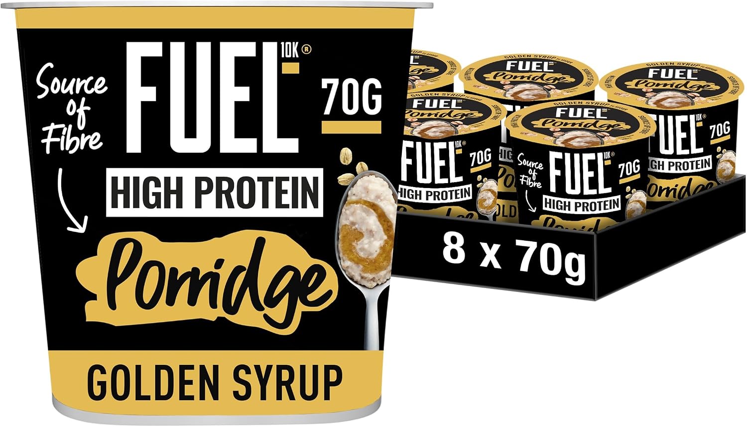 FUEL10K High Protein Golden Syrup Porridge Pot, 70 g (8-Pack)