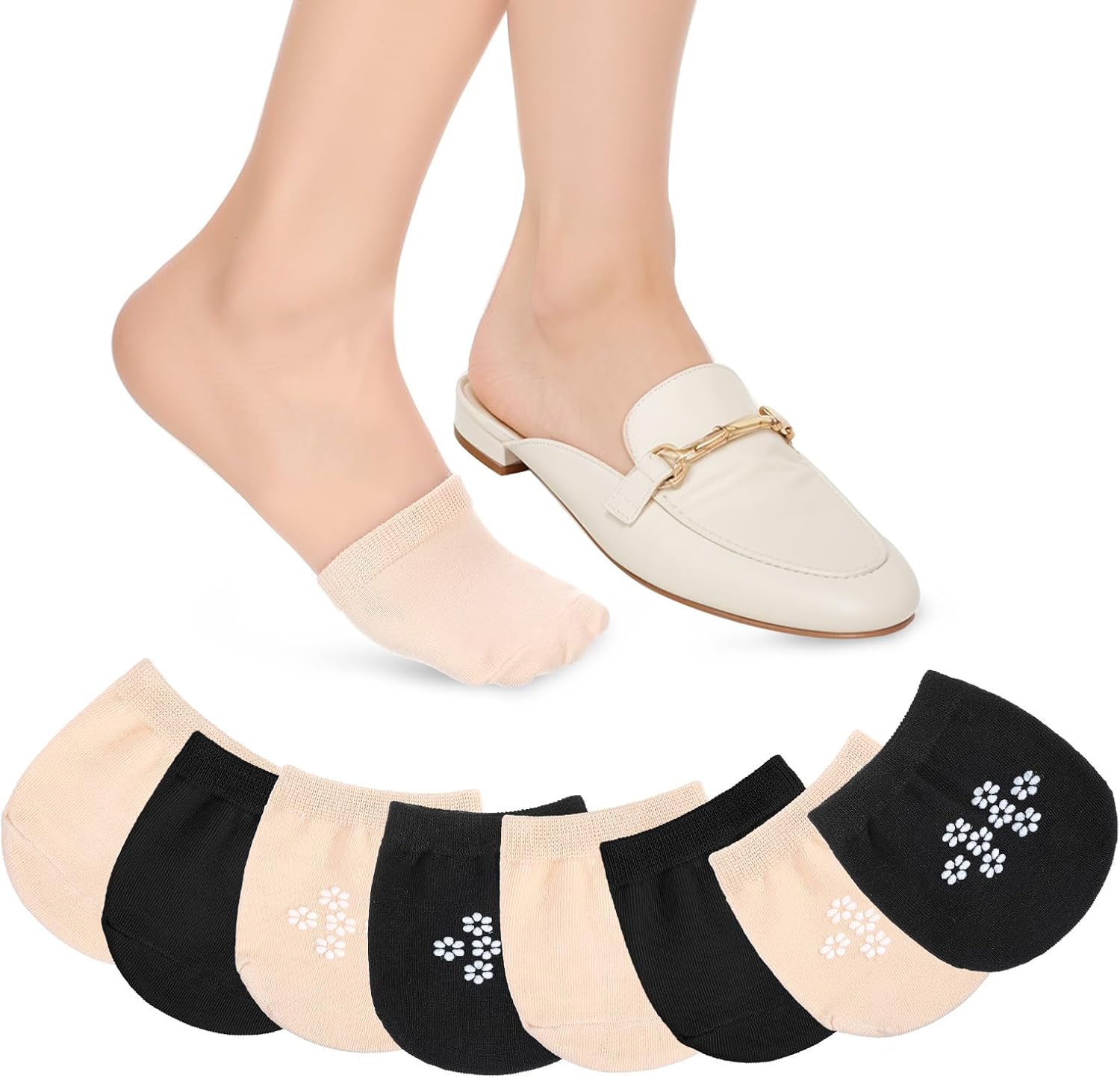 4 Pairs No Show Liner Half Socks Women Toe Topper Socks Hidden Grip Sock Soft Invisible Toe Covers