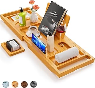 Premium Bathtub Tray Caddy, Expandable Bath Tray, Unique House Warming Gifts, New Home, Anniversary and Wedding Gifts for Couple, Bridal Shower Gift for Women