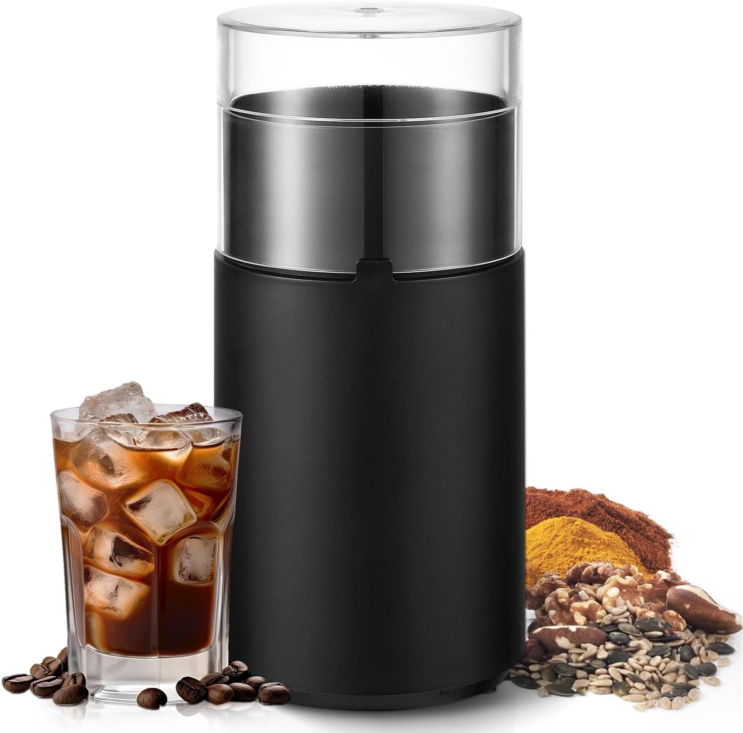 Andizun Coffee Grinder Electric - Just Press for 30S to Enjoy Your Coffee - Manual Press Coffee Grinder with Safe 304 Stainless Steel Blades, Fast Grinding for Coffee Beans, Pepper, Grain, Spice, Nuts
