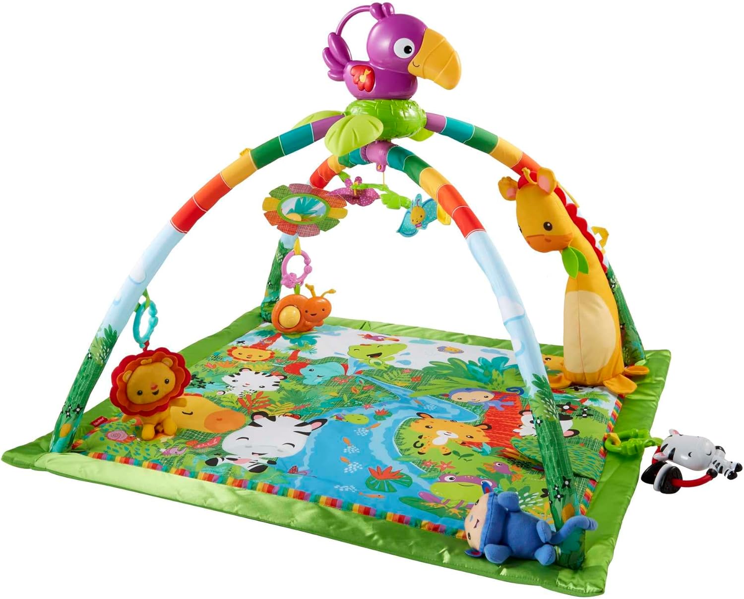 Fisher-Price Rainforest Music & Lights Deluxe Gym, baby gym with lights, music and colorful characters, GXC35