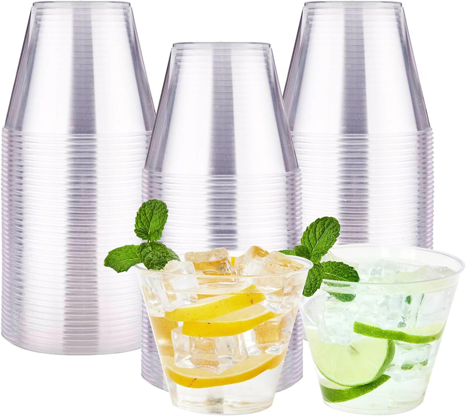 RACETOP 9 oz Clear Disposable Plastic Cups [100 Pack], Clear Plastic Cups Tumblers, Heavy-duty Party Glasses, Disposable Cups