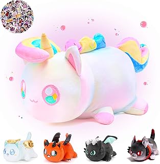 KOWSI 61-PCS 11-inches Unicorn Cat Plush + 60-Sticker - Meemeows Popular Cat Plush Collection - 100% Polyester Plushie Pillow Embroidered - Soft Stuffed Animal Collectible (Unicorn Cat)