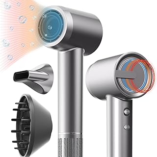 Micollme High-Speed Hair Dryer with Diffuser, Ionic Blow Dryer 150,000RPM Brushless Motor for Fast Drying, Quiet Hair Dryer with Tri-Colour LED Light Ring, Small Travel Hair Dryer